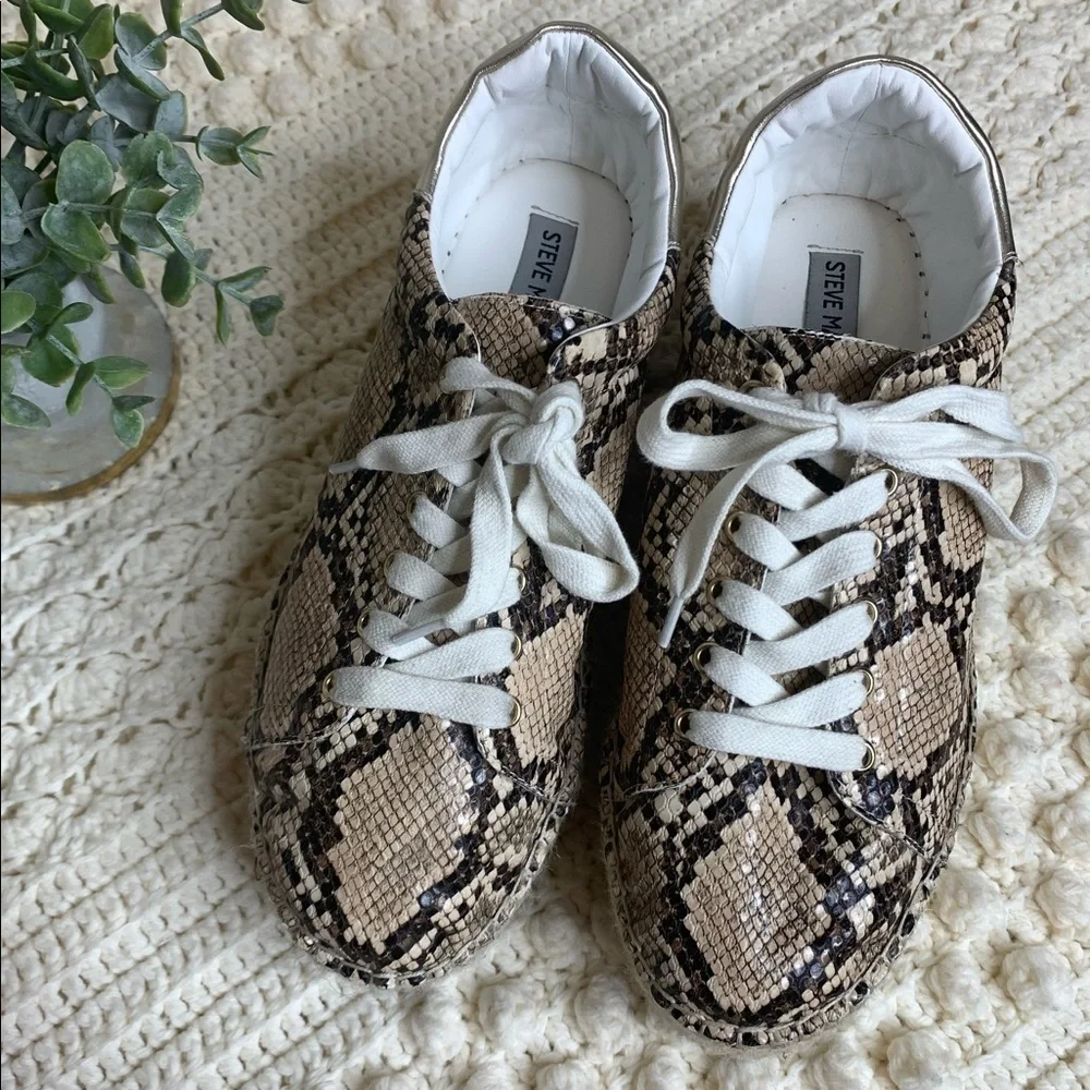 Steve MADDEN Women’s Parade Platform Snakeskin Espadrille Sneaker Brown Black 10